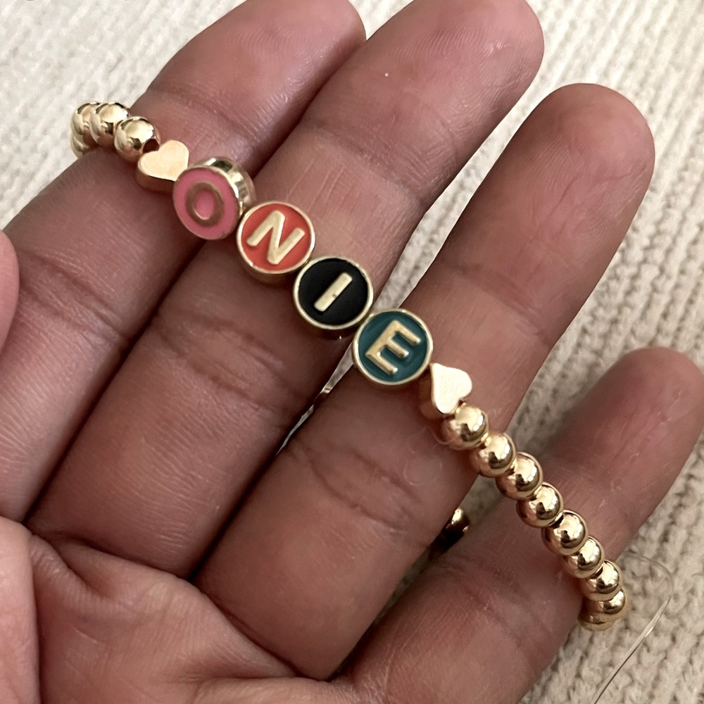 Customized 14k gold plated bracelet. Beads are alloy enamel beads & gold plated.